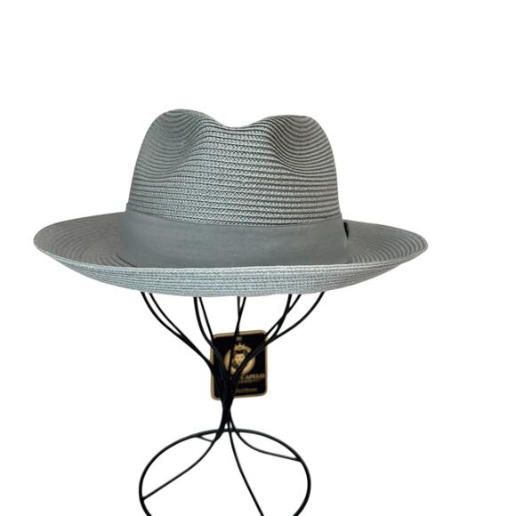 BRUNO CAPELO Hat Mens Size Large Silver Gray Straw Fedora Francesco Collection - Picture 5 of 10